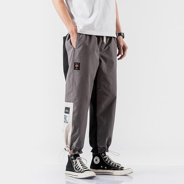 

men's pants 2021 summer men hip hop patchwork sweatpants joggers trousers casual drawstring sportwear male design 5xl, Black