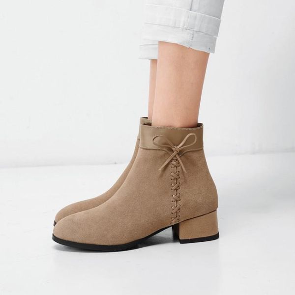 

boots big size 11 12 women shoes ankle for ladies woman winter solid color round head side zipper, Black