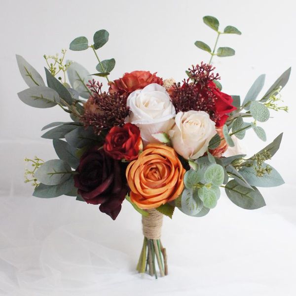 

wedding flowers vintage natural bouquets artificial silk roses outdoor bridal fake bouquet