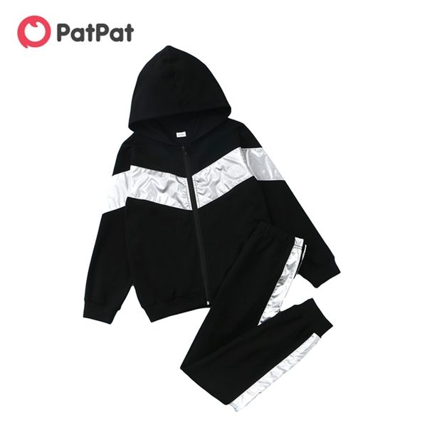 Chegada Primavera e Outono Trendy Kid Boy Casaco De Sweatpants Patchwork Set 2 Pcs Calças Terno Sports Ternits 210528