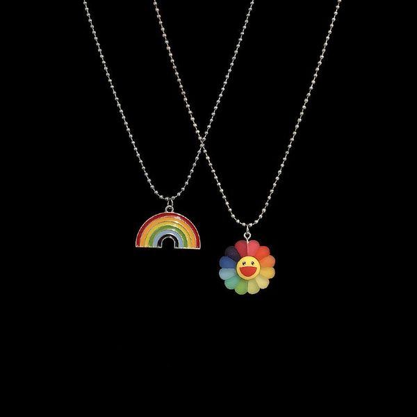 

pendant necklaces cute minimalist hip hop sun flower sunflower colorful petals rainbow necklace rock personality punk jewelry unisex, Silver