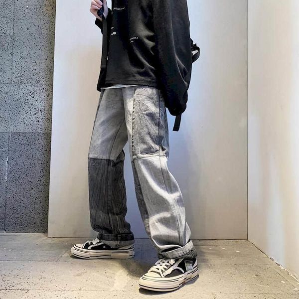 

men's jeans - men's and women's hip-hop style old jeans, jeans with straight seam loose seam, contrast color, Blue