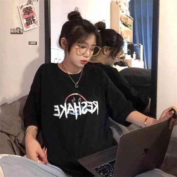 

1cotton american short sleeve t-shirt women's brand high street men's loose bf harajuku hip hop students' fashion2021, White;black