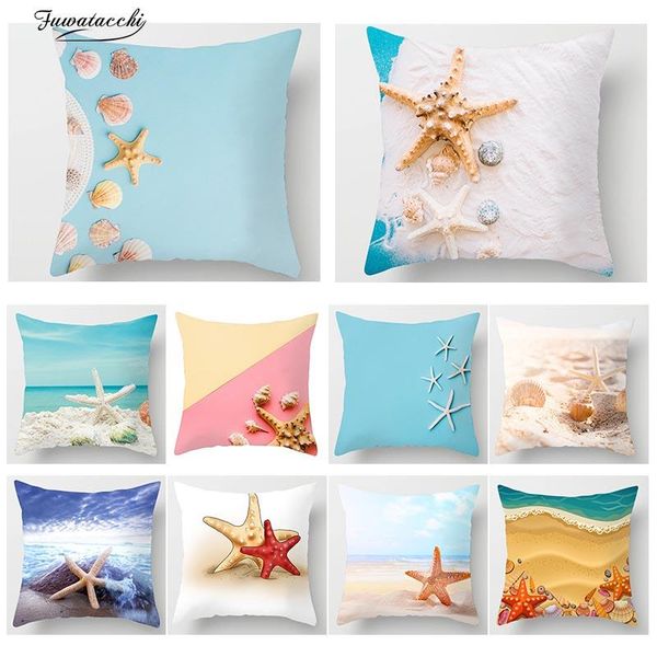 

cushion/decorative pillow fuwatacchi cute starfish printing cushion cover animal beach ocean pillowcase sofa chair home car decor throw