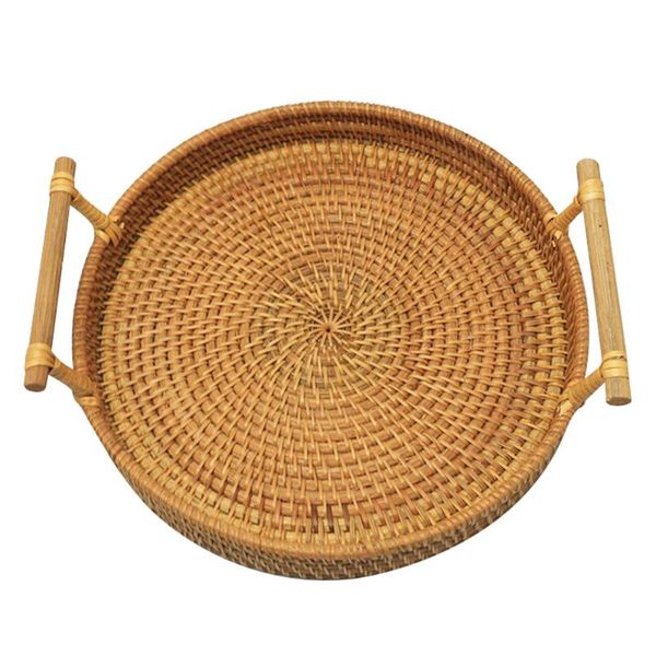 

kitchen storage & organization home tray handmade woven wicker rattan 22/24/27cm bread fruit snack round