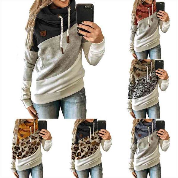 

casual patchwork crewneck sweatshirt clothes for teens women hoodie streetwear draw string spring autumn sweatshirts, Black