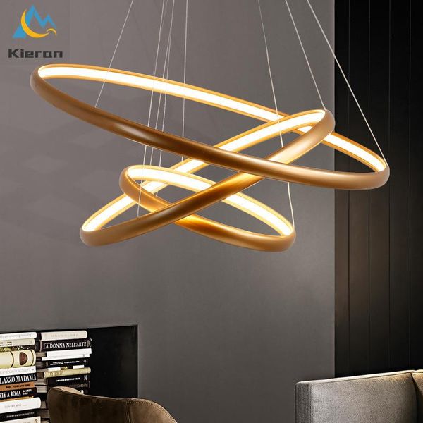 

modern simple high-light acrylic led ring chandelier dining room bedroom iron art pendant lights living decor lamps