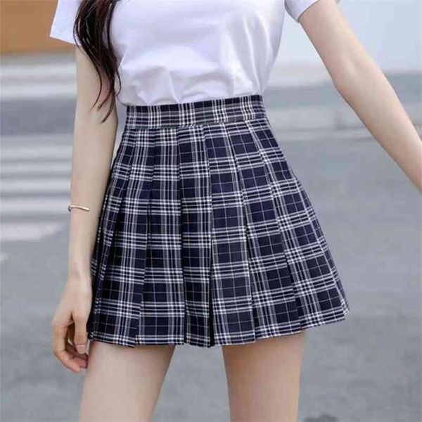 Zoki Plaid Frauen Röcke Sommer Hohe Taille Falten Mini Rock Mode Lässig JK Japan Uniformen Eine Linie Harajuku Tanzen Faldas 210708