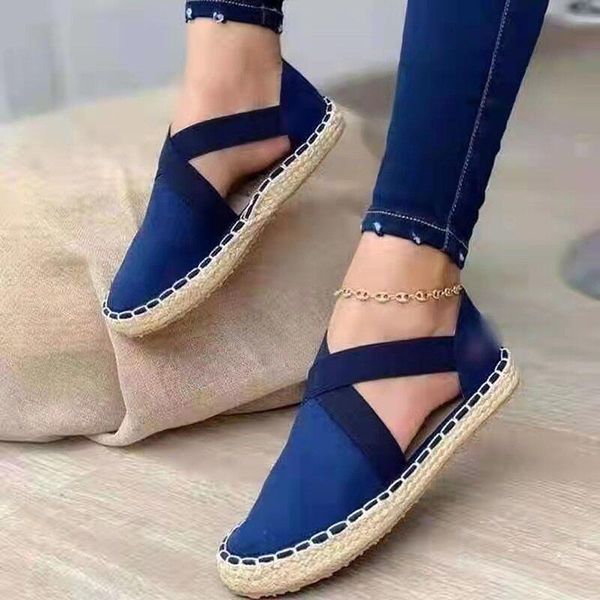 

sandals straw woven flat women elastic band women's fashion casual breathable fisherman plus size 43 outdoor beach slippers, Black