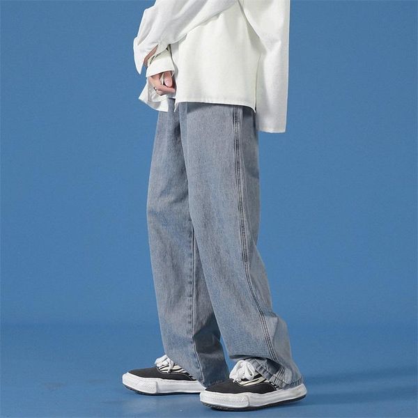 

men's jeans wide leg loose jeans, korean street clothes, hip hop pants, Blue