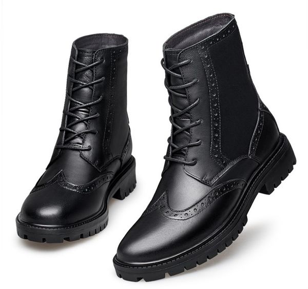 

men autumn winter luxurys boots retro style ankle lace up casual boot high-shoes for mens designer wear-resistant zapatos, Black