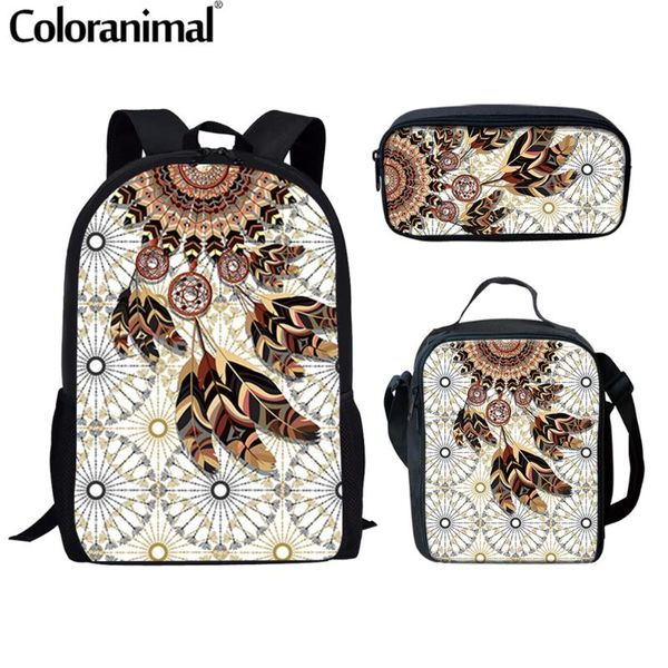 

backpack coloranimal 3set school bag with lunch/pencil boho dreamcatcher pattern girls boys teenager book 16inch rucksuck
