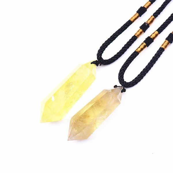 

charms fashion natural yellow healing hexagonal double pointed crystal polyhedron pendant jewelry gifts accessories decoration, Bronze;silver
