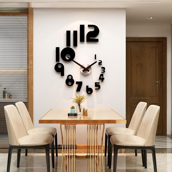 

wall clocks creative diy stickers clock modern design quartz watch silent home decor acrylic 50*69cm living room black