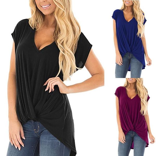 

women's v-neck solid color short sleeve comfortable casual t-shirt summer female t shirt for women, White