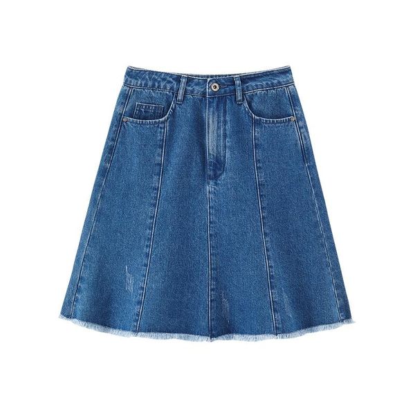 

skirts inman summer high waist mini bottom women lady casual style a line rough edge denim skirt, Black