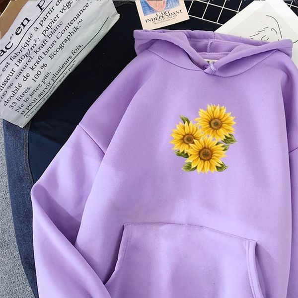 

sun flower graphics print women sweatshirt cartoon kawaii harajuku warm streetwear kpop cute literary clothing, Black