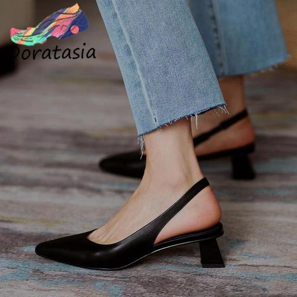 

elegant women solid shallow back strap pointed toe shoes office lady mature leisure sandals pumps, Black