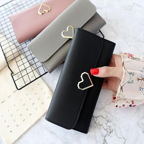 

wallets cute pu leather purse heart-shaped decoration long multi-card wallet buckle clutch mobile phone student women's, Red;black