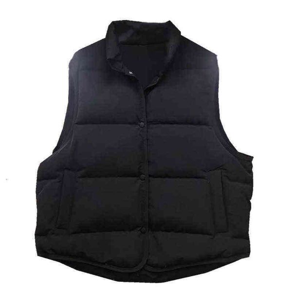

2021 stand collar down vest women's autumn winter short korean versatile casual white duck sleeveless, Black;white