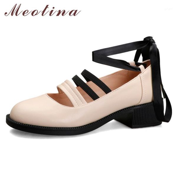 

meotina high heels women pumps pu leather square heel ankle strap shoes fashion round toe mary janes ladies red size 33-41 dress1, Black
