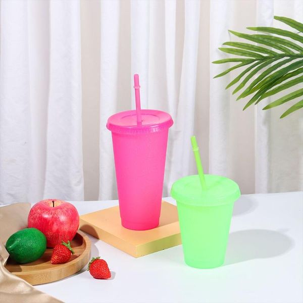 

mugs 1pcs portable drinkware reusable plastic flash powder drinking cup straw water bottle with straws