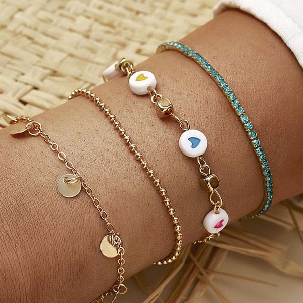 

pcs/set resin beads love heart charm bracelets for women gold color crystal tennis women's braclets jewelry, Golden;silver