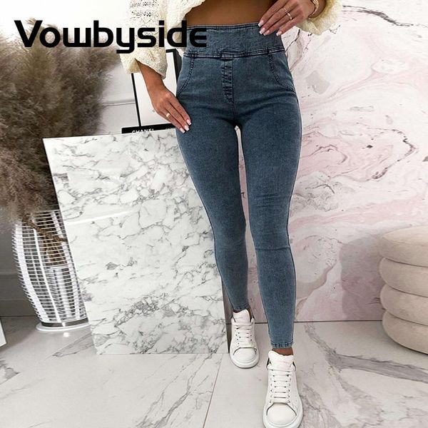 

women's jeans solid color high waist skinny women casual denim pants, Blue