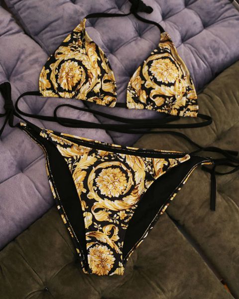 

luxury swimsuit 2021 gold printed bikini women swimwear designer bathing suit beach wear swimming, White;black