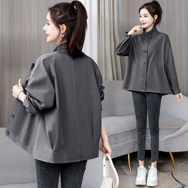

women's jackets #9317 spring autumn thin coat ladies casual loose long sleeve jacket woman single breasted outwear grey khaki pink, Black;brown