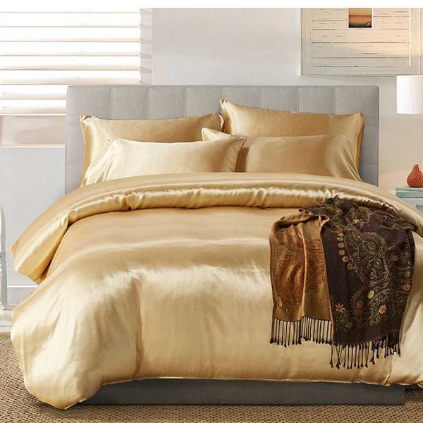 

bedding sets luxury set silk like duvet cover and pillowcases solid simple style twin full king size gold white grey 3pcs