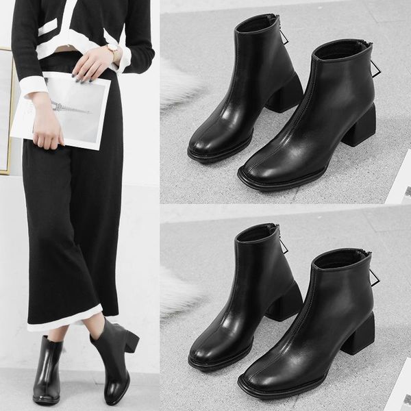 

boots mazefeng brand zipper buckles women leisure comfort ankle real leather fashion party shoes ladies bootie footwear, Black