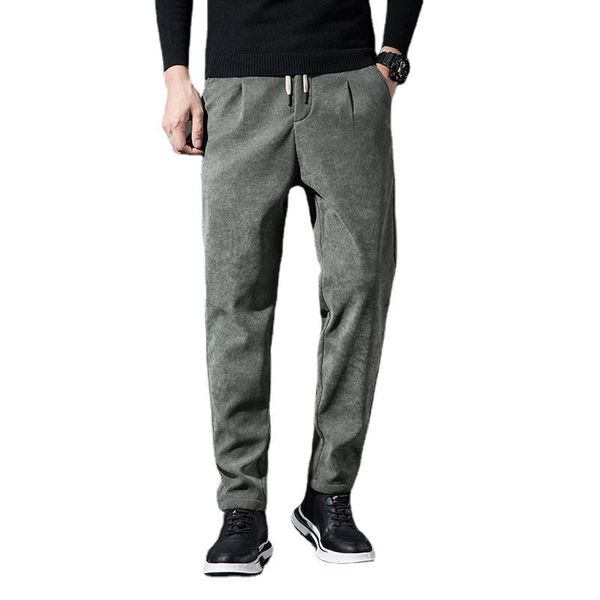 

men's pants straight loose corduroy winter warm casual fleece thick brand clothing youth fashion black green
