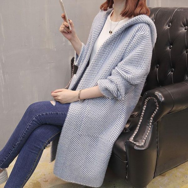 

women's sweaters women autumn sweater 2021 style lazy wind korean version loose long knitted cardigan coat hooded full sleeve female, White;black
