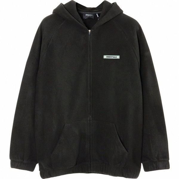 

essentialss brand men's hoodies fog fashion loose high street mens'and womens' same style polar fleece zipper hoodie, Black