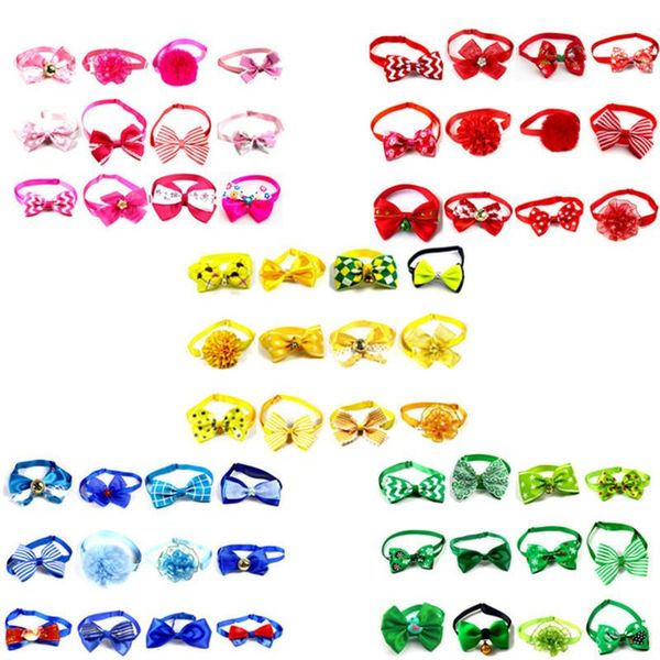 

dog collars & leashes 12pcs/lot grooming cat bow tie lovely pure neckchief collar flower pattern cute pet girl female dogs bowtie strap pupp