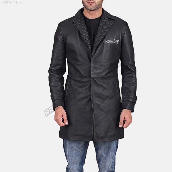 

new men leather long solid color winter 2022 coats custom over coat winter, Black