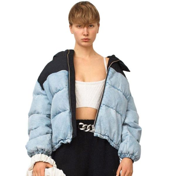

women's down & parkas 21 european style winter jacket hooded coat denim color splicing short loose thickening women, Black
