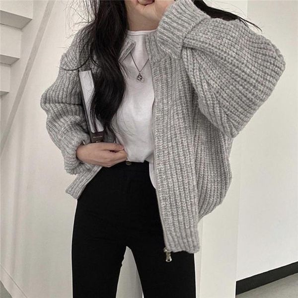 

women's knits & tees autumn spring causal coat women solid open stich knitted jacket stand collar lady outwear female clothing, White
