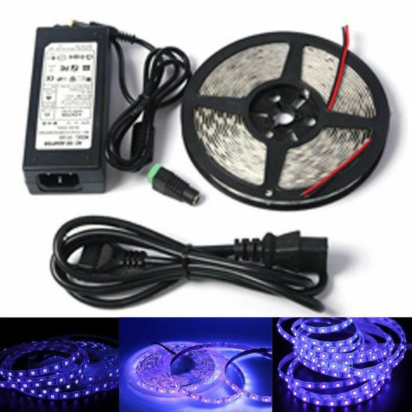 

strips uv led strip light smd 60leds/m 395-405nm ultraviolet ray diode ribbon purple flexible tape lamp + power adapter