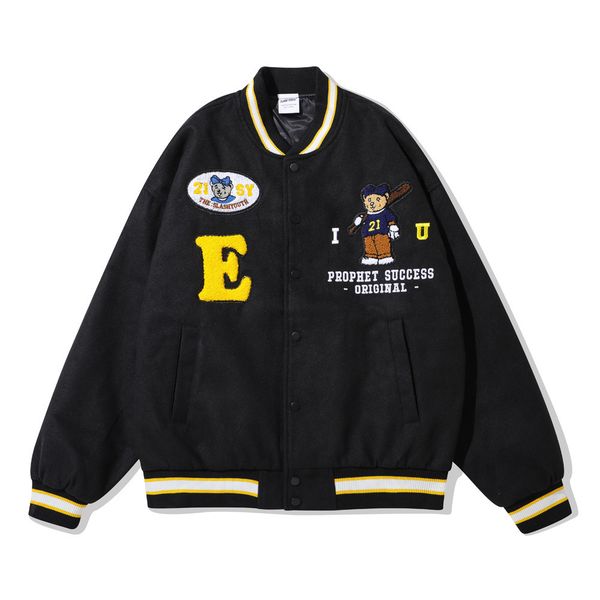 

men's hoodies & sweatshirts letter from the cartoon embroidered european-style baseball suit loose turtleneck flight jacket in hip hop, Black