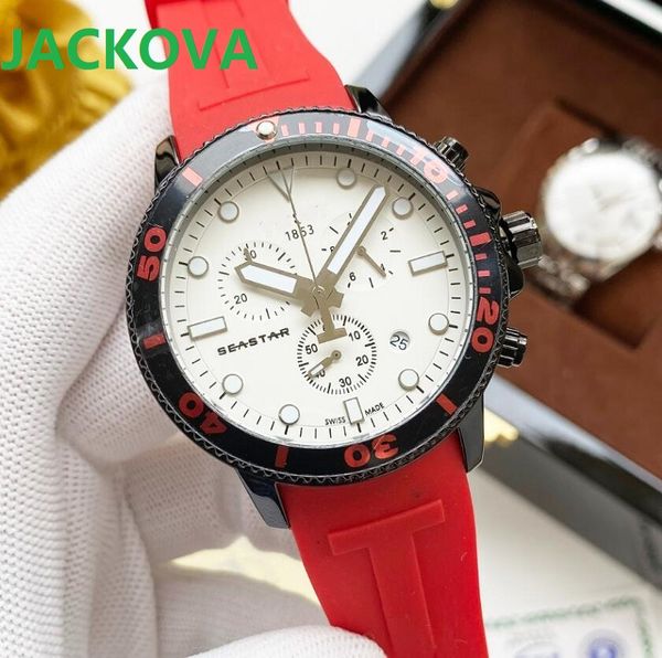 Clássico Mens Funcional Funcional Quartz Relógios Moda Relógios De Pulso Negócios Para Homens WristWatch Montre de Luxe Red Borracha Pulseira Prenda de Alta Qualidade