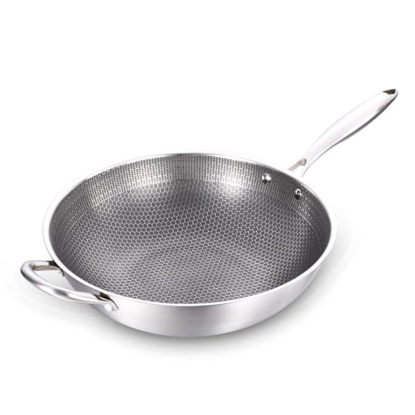 

pans stainless steel wok pan with stay-cool handle nonstick double honeycomb cooking compatible induction cooker