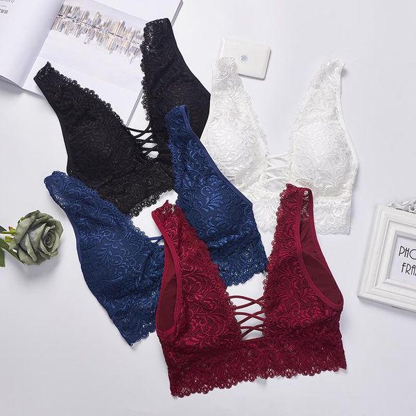 

bras linbaiway women lace bra lingerie bralette backless crop padded intimates female vest brassiere underwear camisole, Red;black