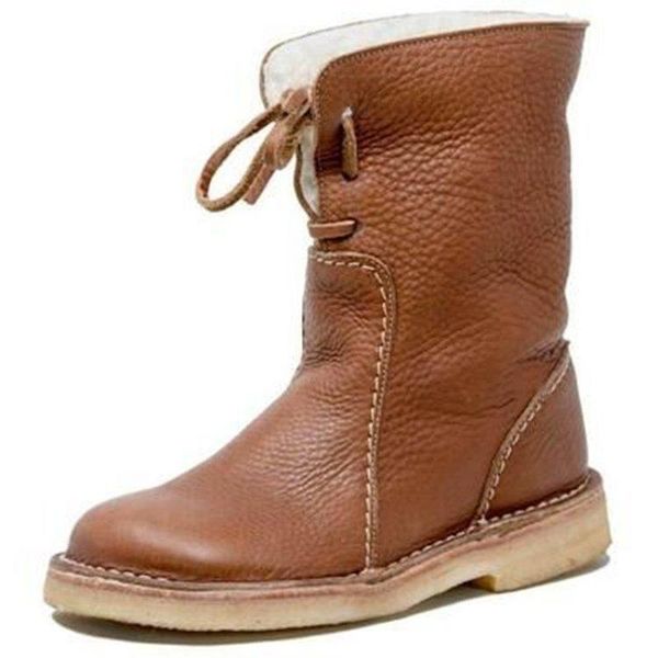 

boots winter women round head solid color artificial pu keep warm flat undefined casual 2021, Black