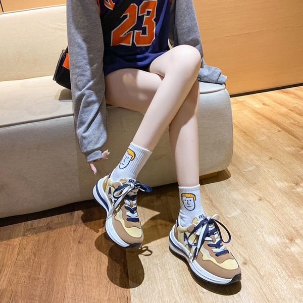 

ins net red new casual sneakers female korean version trend color matching cute thick bottom increase women's shoe old shoes autumn, Black