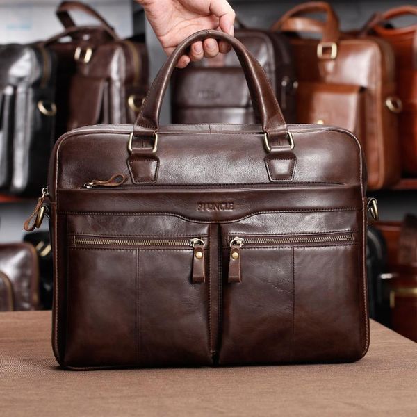 

briefcases pi uncle genuine leather men's handbag briefcase messenger bags men casual crossbody shoulder bag male cowhide documents pou