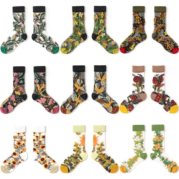 

socks & hosiery 10 pairs/pack women summer silk fashion flowers fruits animal thin mesh tulle ankle crystal transparent retro fishnet, Black;white