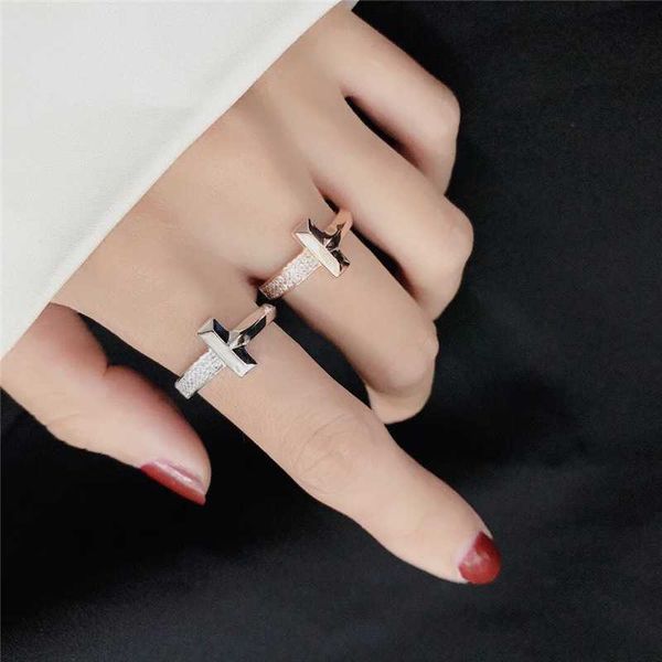 

cluster rings 2021 tif classic t-shaped double-layer shining couple ring, presents exquisite jewelry gift for your partner, Golden;silver