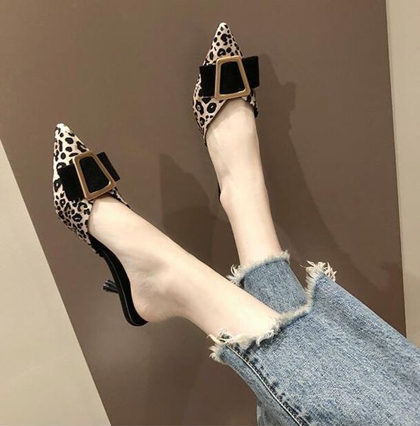 

slippers brand women flat slip on mules leopard shoes slides home low heel ladies fashion, Black